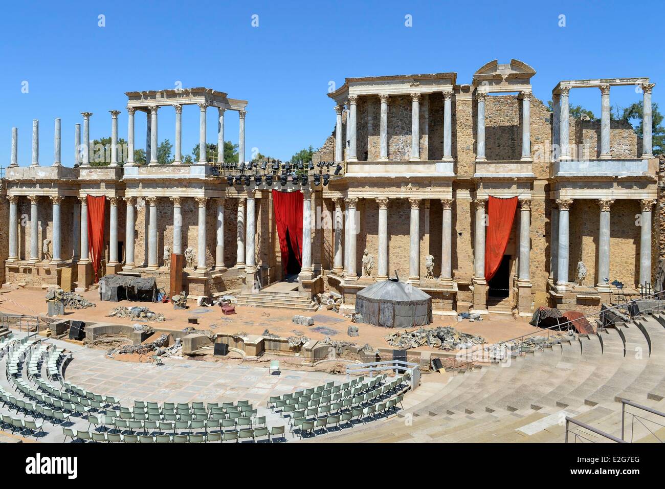 Spanien Extremadura Merida römisches Theater, errichtet durch den Sohn im Gesetz von Augustus 24 v. Chr. von der UNESCO als Welterbe gelistet Stockfoto