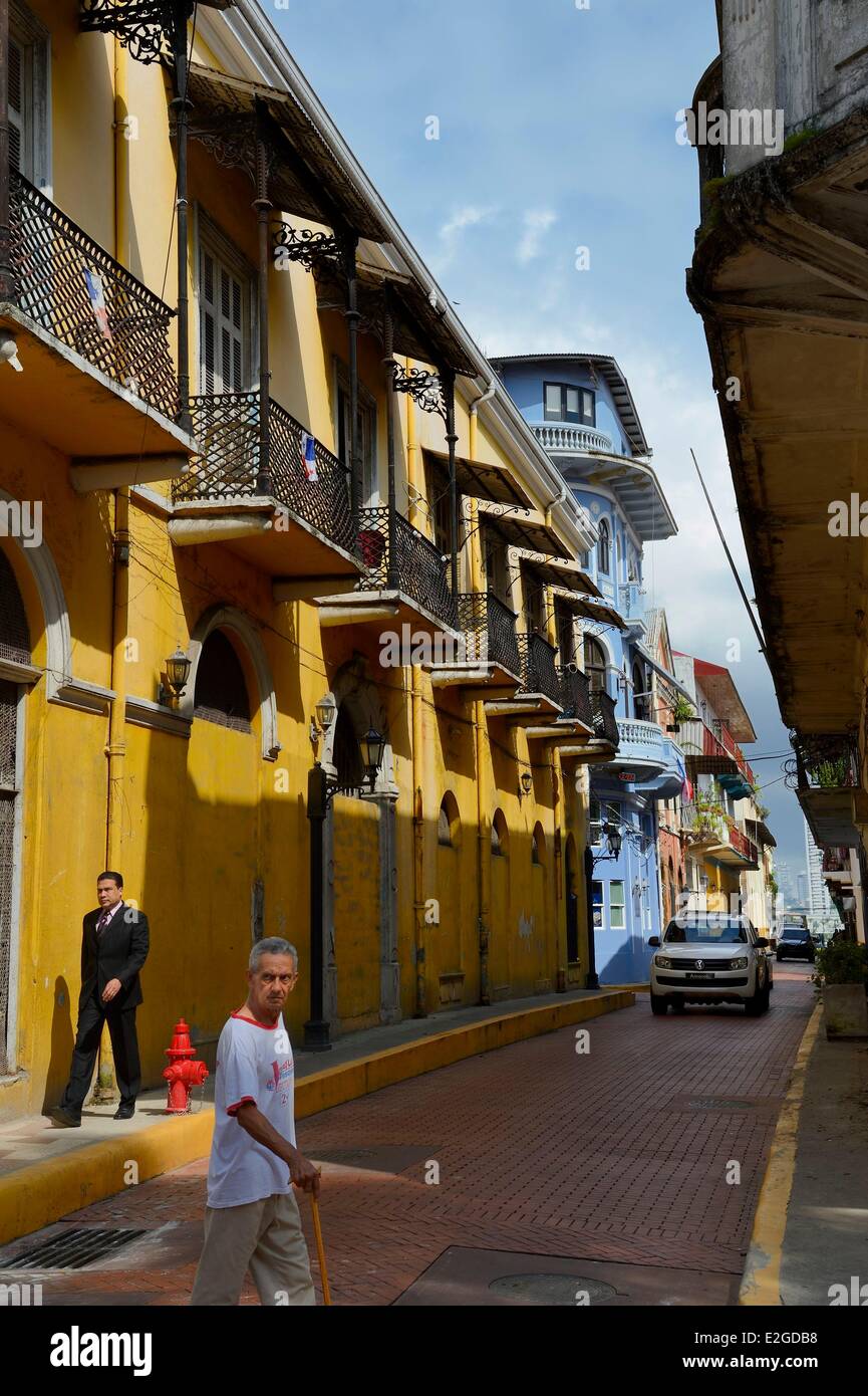 Panama-Panama-Stadt Altstadt als Weltkulturerbe der UNESCO Casco Antiguo (Viejo) der alten in der Calle Stadthäuser aufgeführt 8a Oeste Stockfoto