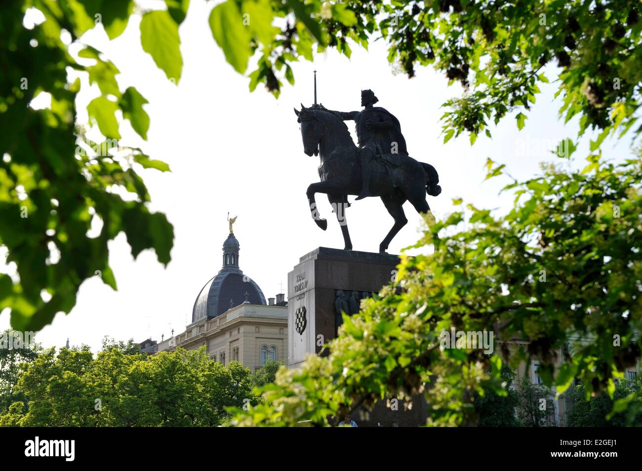 Kroatien Zagreb Tomislav-Platz (Tomislavov Trg) König Tomislav statue Stockfoto