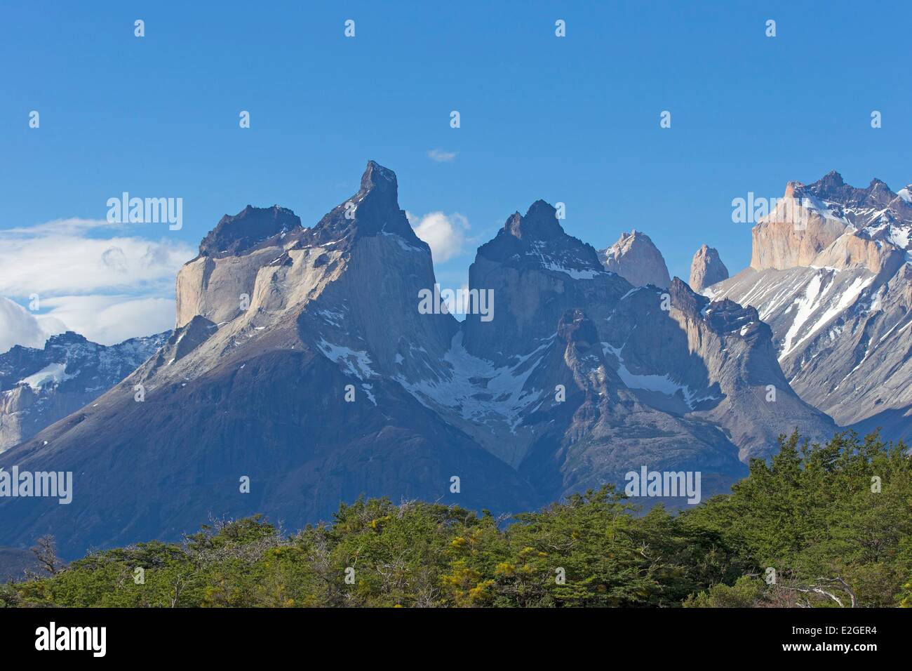 Chile Magallanes und chilenische Antarktis Region Ultima Esperanza Provinz aufgeführt Torres del Paine Nationalpark als Biosphärenreservat durch die UNESCO Hörner des Torres del Paine Stockfoto