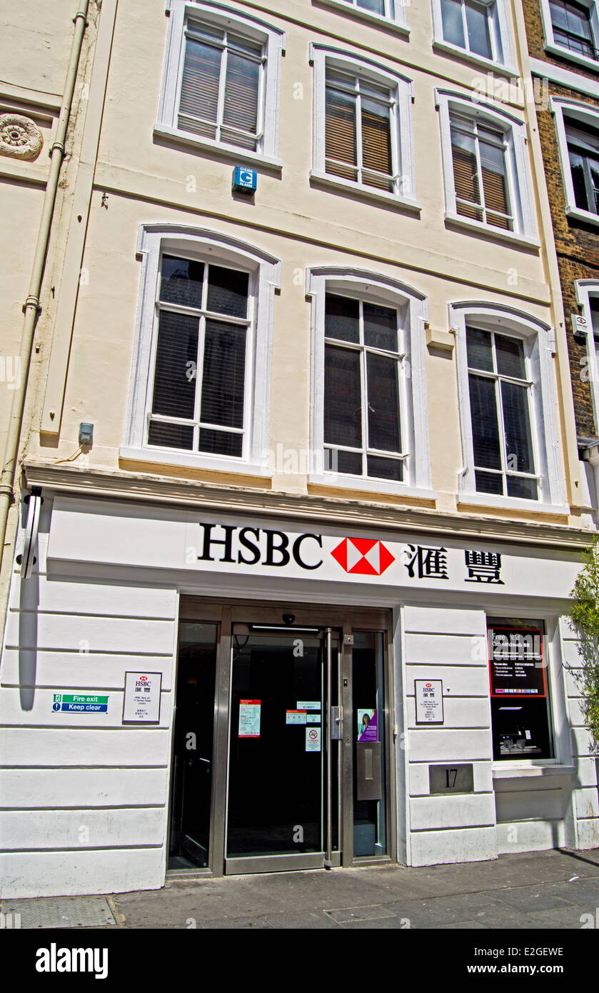 Außenseite der HSBC Bank, Chinatown, West End, City of Westminster, London, England, Vereinigtes Königreich Stockfoto
