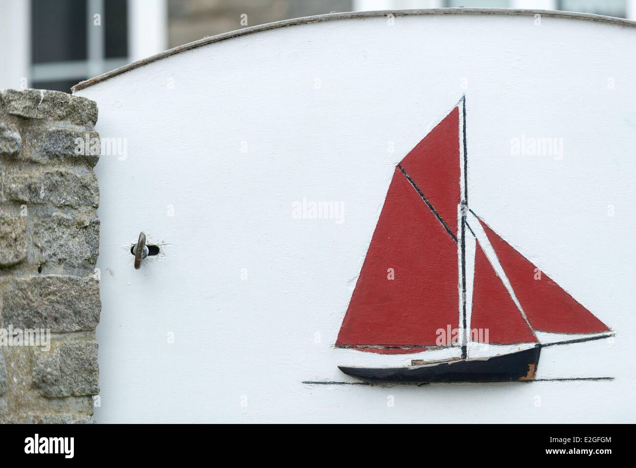 Frankreich Finistere Ile de Sein Detail typisches Haus im Dorf Stockfoto