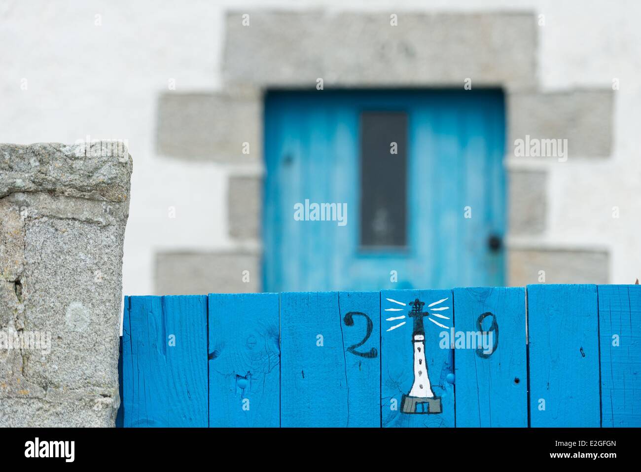 Frankreich Finistere Ile de Sein Detail typisches Haus im Dorf Stockfoto