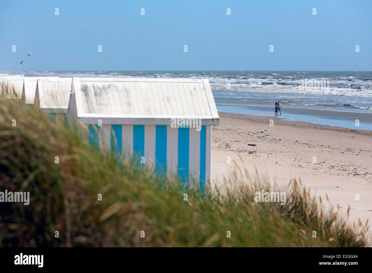 Frankreich-Pas de Calais Hardelot Strand Hütten auch bekannte Kabinen Stockfoto