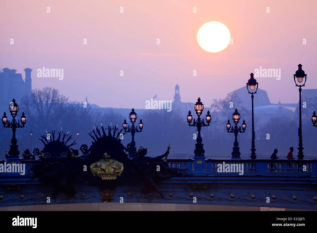 Frankreich Paris Lampen der Brücke Alexander III Stockfoto