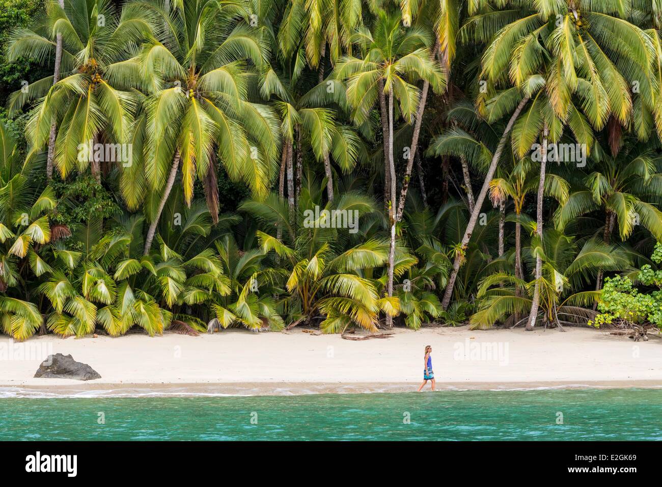 Provinz Veraguas Panama als Weltkulturerbe von der UNESCO seit 2005 Rancheria Insel Palmen gesäumten Strand Golf von Chiriquí Nationalpark Coiba aufgeführt Stockfoto