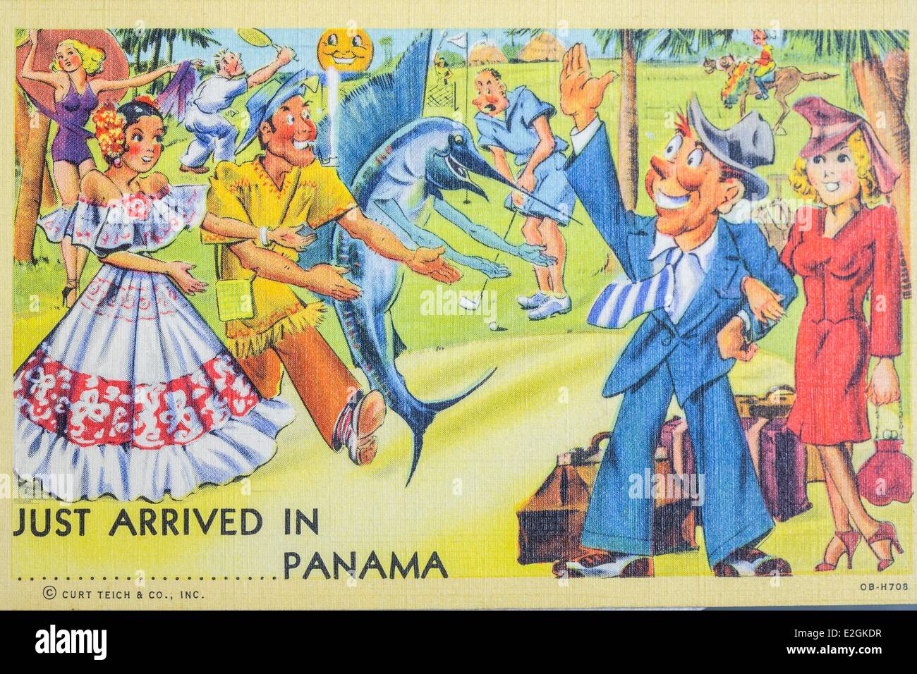 Panama Panama City Plaza Independencia Altstadt Weltkulturerbe durch die UNESCO Casco Antiguo Bezirk Kunst speichern Weil Kunst Postkarte 1960 Stockfoto