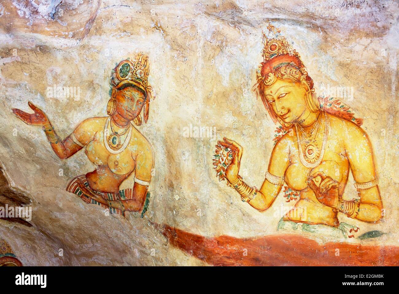 Sri Lanka zentrale Provinz Sigiriya Galerie Lion Rock Rock Weltkulturerbe von UNESCO Fresken Damen von Sigiriya des 5. Jahrhunderts Stockfoto