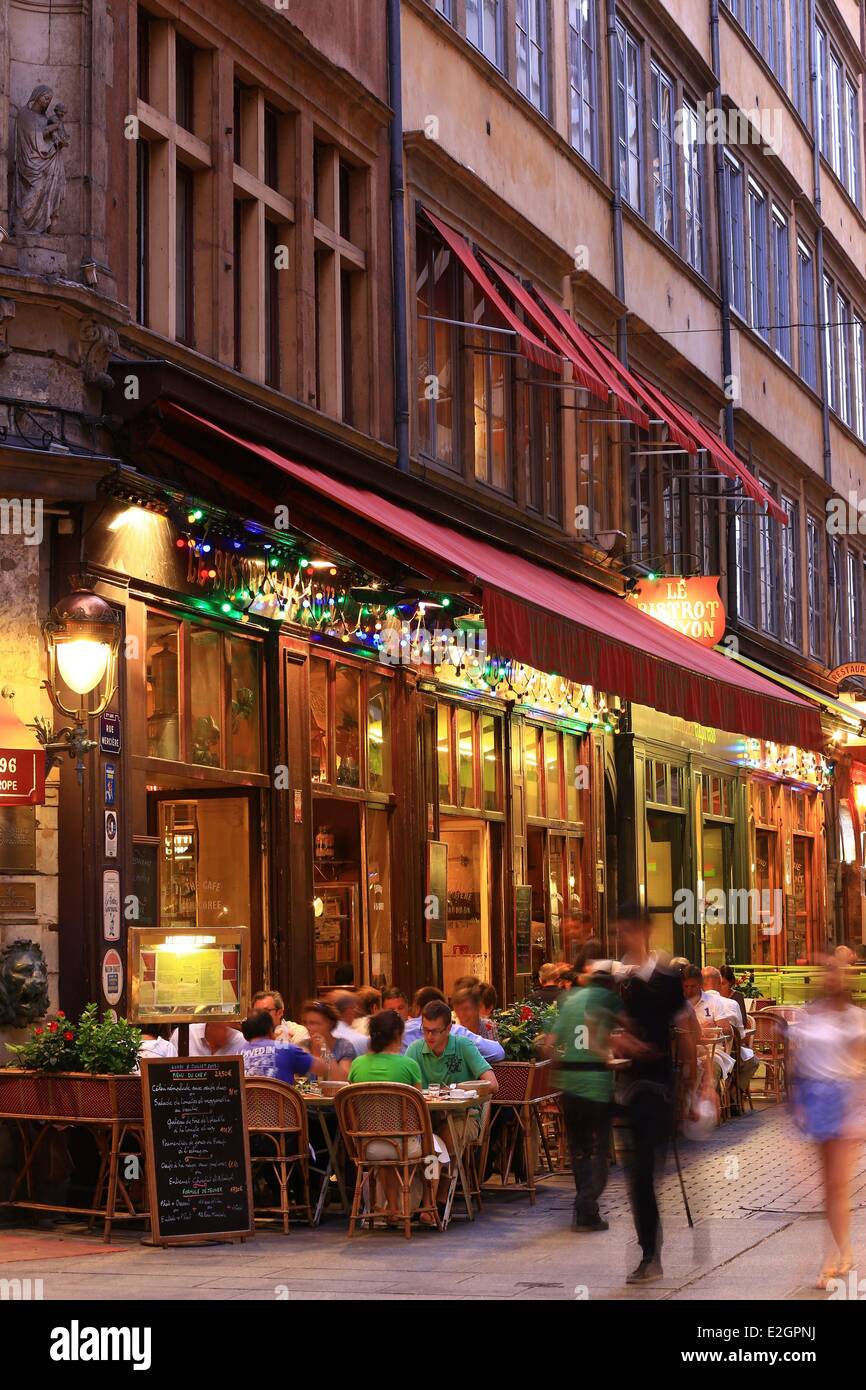 Frankreich Rhone Lyon historische Stätte Weltkulturerbe von UNESCO Cordeliers Bezirk Merciere Straße Le Bistrot de Lyon Stockfoto