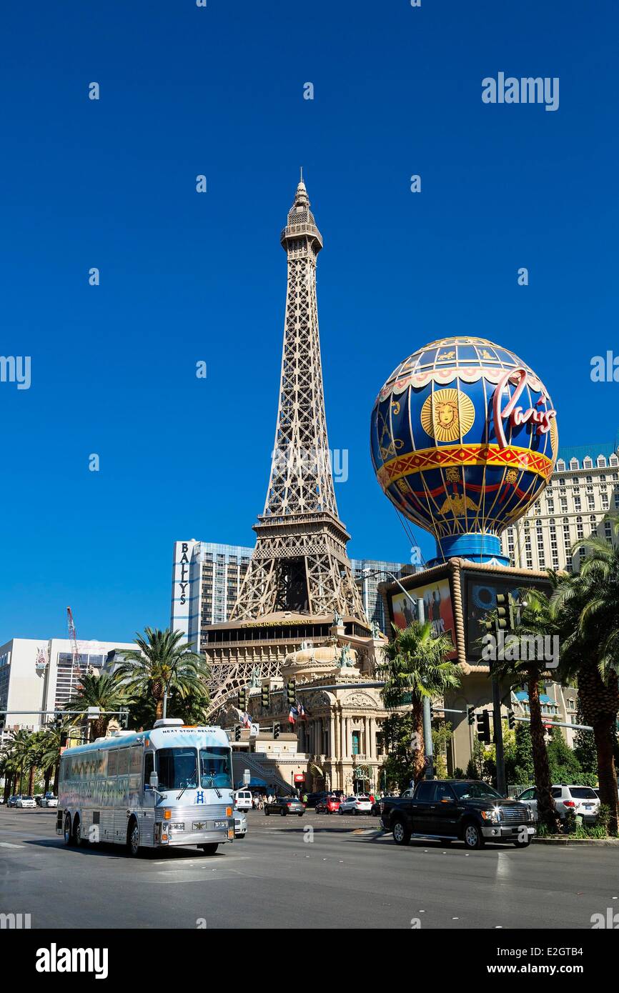 USA-Nevada-Las Vegas-Strip und Paris Las Vegas Hotel. Stockfoto