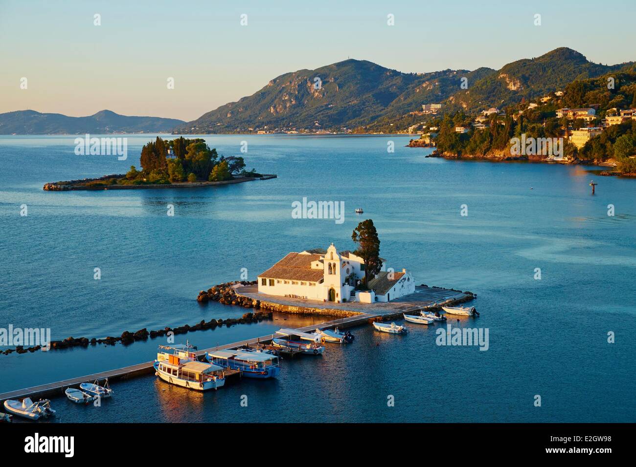 Griechenland-ionische Insel Corfu Insel Kanoni Vlacherna Kloster Stockfoto