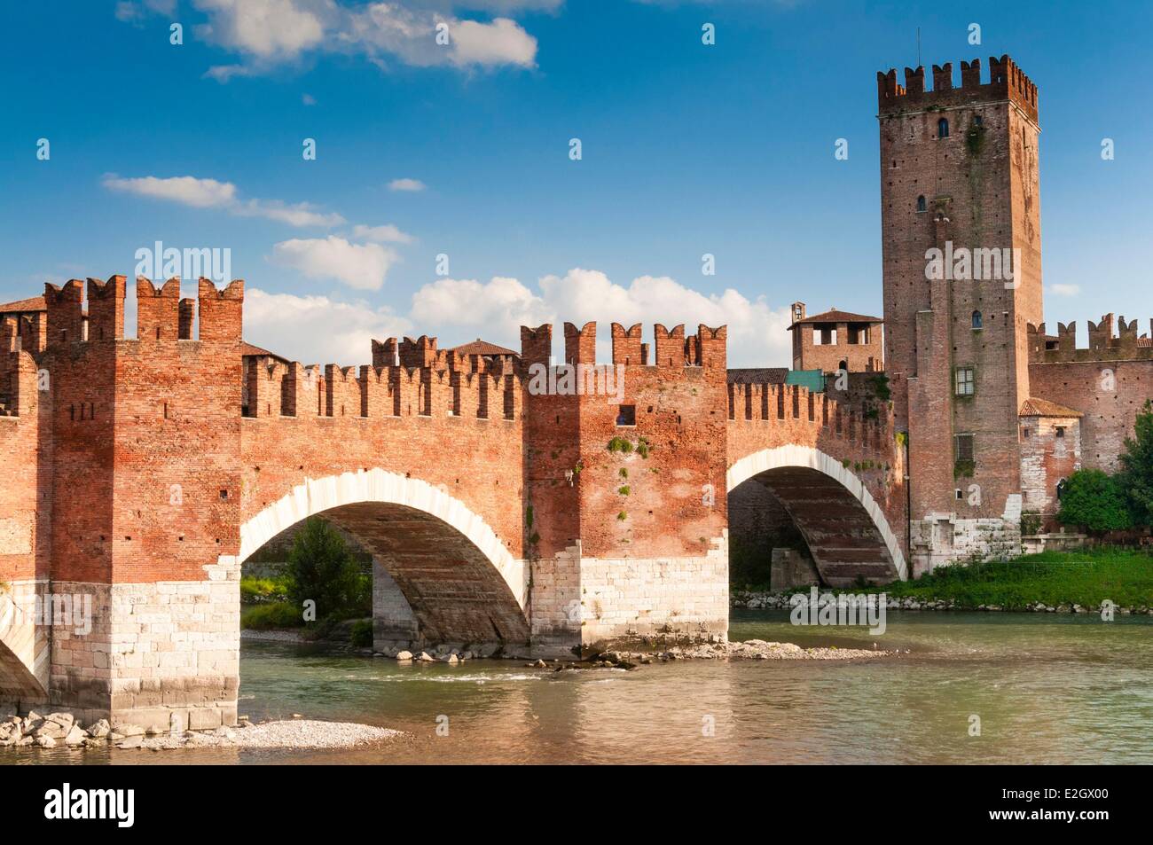 Italien-Veneto-Verona zum Weltkulturerbe durch die UNESCO Scaliger Brücke außerhalb Festung Castelvecchio Etsch Stockfoto