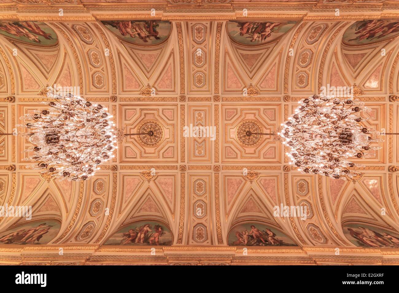 Frankreich Paris französische Nationalversammlung (Palais Bourbon) Galerie des Fêtes (Urlaub Galerie) von Architekt Jules de Joly Decke mit Gemälden von Francois Joseph Heim Stockfoto