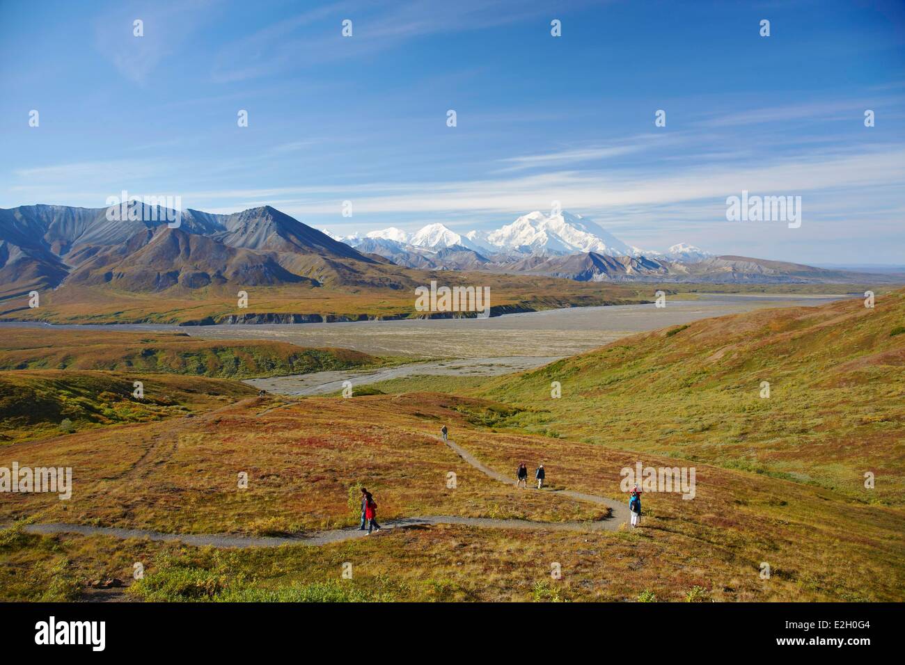 Vereinigte Staaten Alaska Denali Nationalpark Mount McKinley Mount McKinley Denali (6168m) Elison Besucherzentrum George Parks Highway Stockfoto