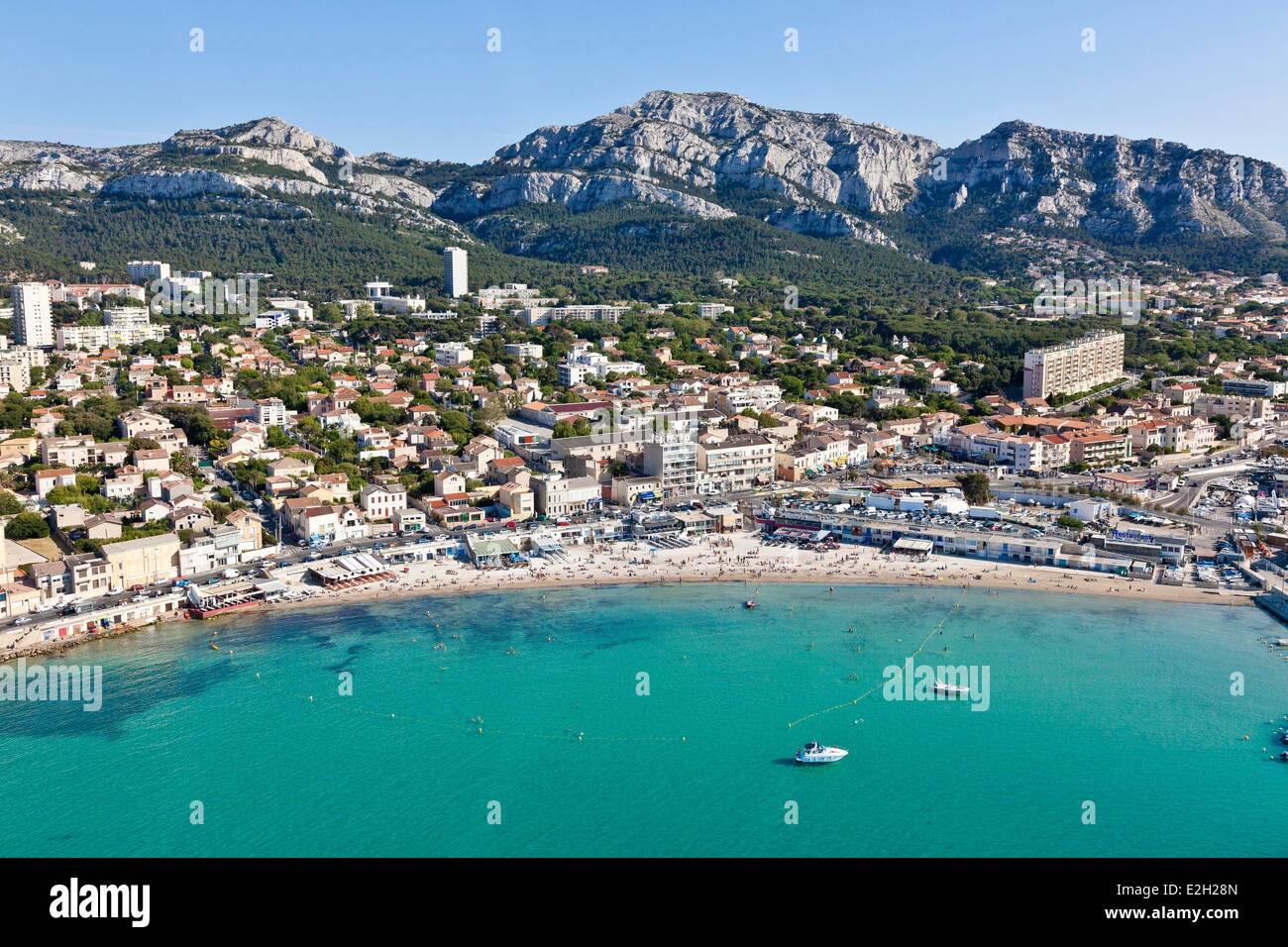 Bouches du Rhone in Frankreich Marseille europäische Hauptstadt der Kultur 2013 8. Bezirk Bereich Pointe Rouge massiv des Marseilleveyre (Luftbild) Stockfoto