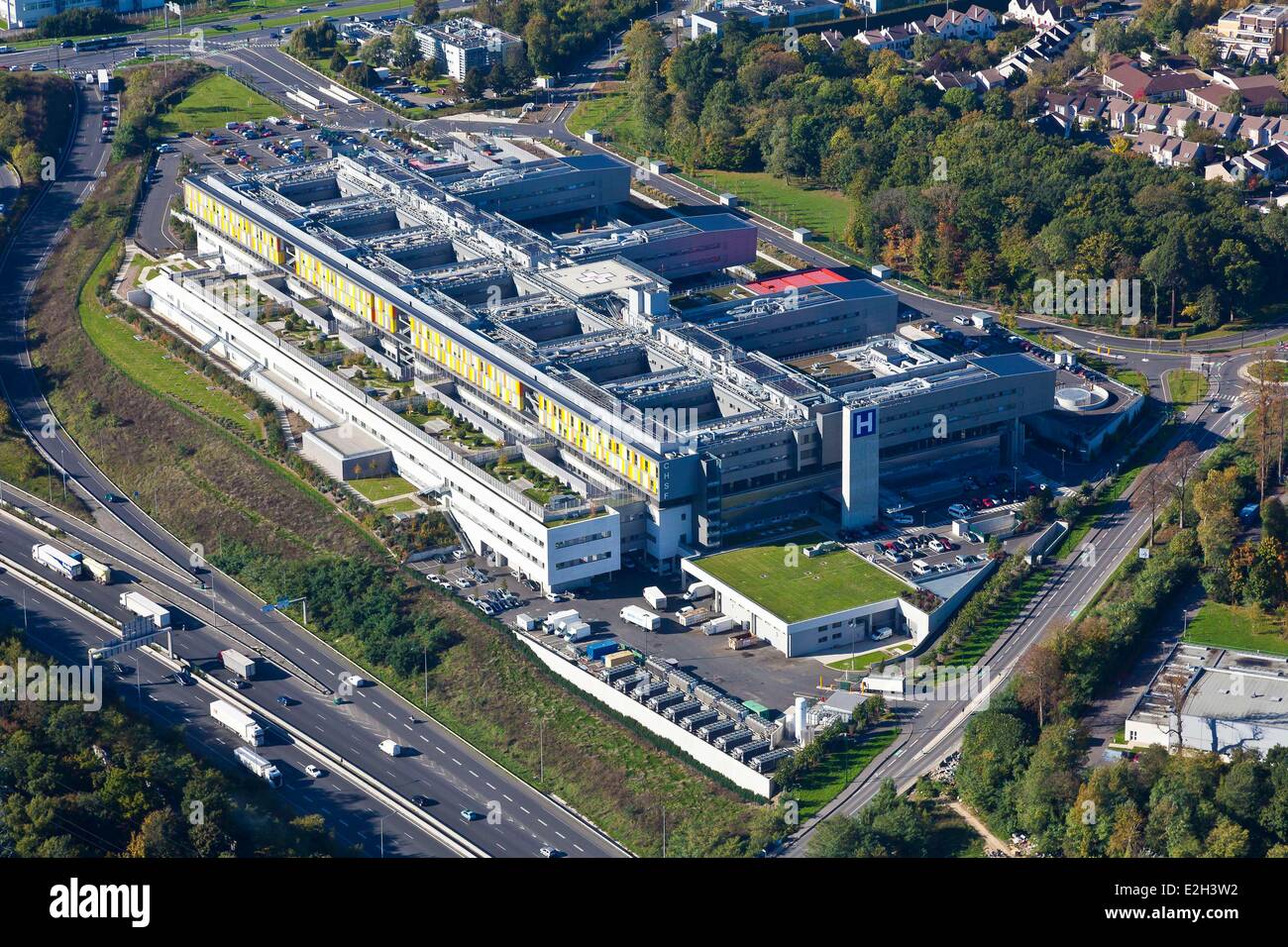 Frankreich Essonne Corbeil Essones Francilienne und N7 Centre Hospitalier Sud Francilien CHSF (Luftbild) Stockfoto