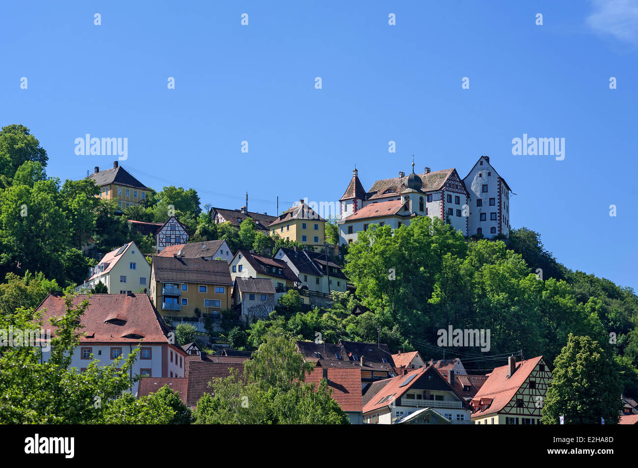 Burg Egloffstein Burg des hohen Mittelalters, Egloffstein, Oberfranken, Franken, Bayern, Deutschland Stockfoto