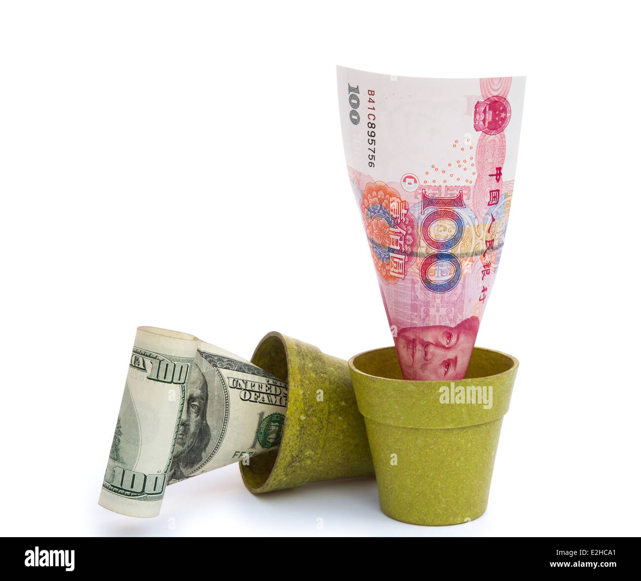 blühende RMB und USD mit Beschneidungspfad verblassen Stockfoto