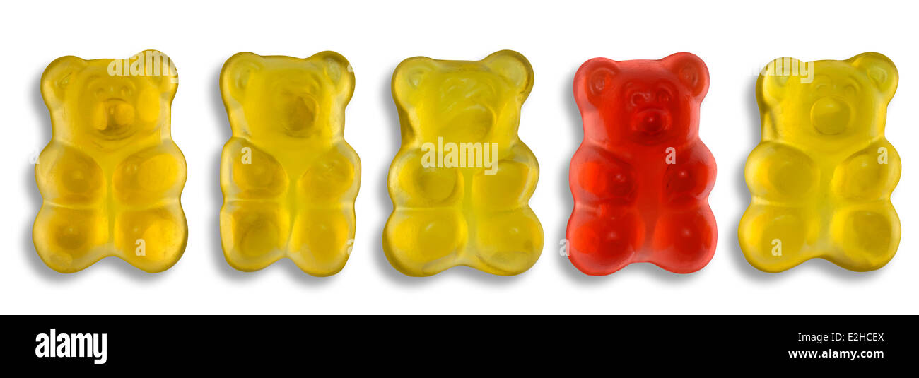 einige bunten Gummibärchen in Licht zurück Stockfoto