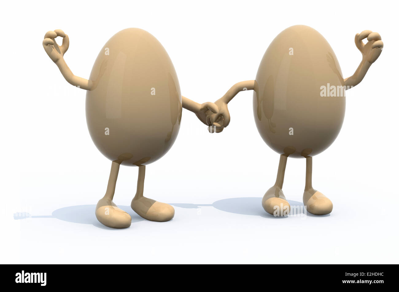 Ei mit Armen und Beinen, hand in hand 3D-Illustration Stockfoto