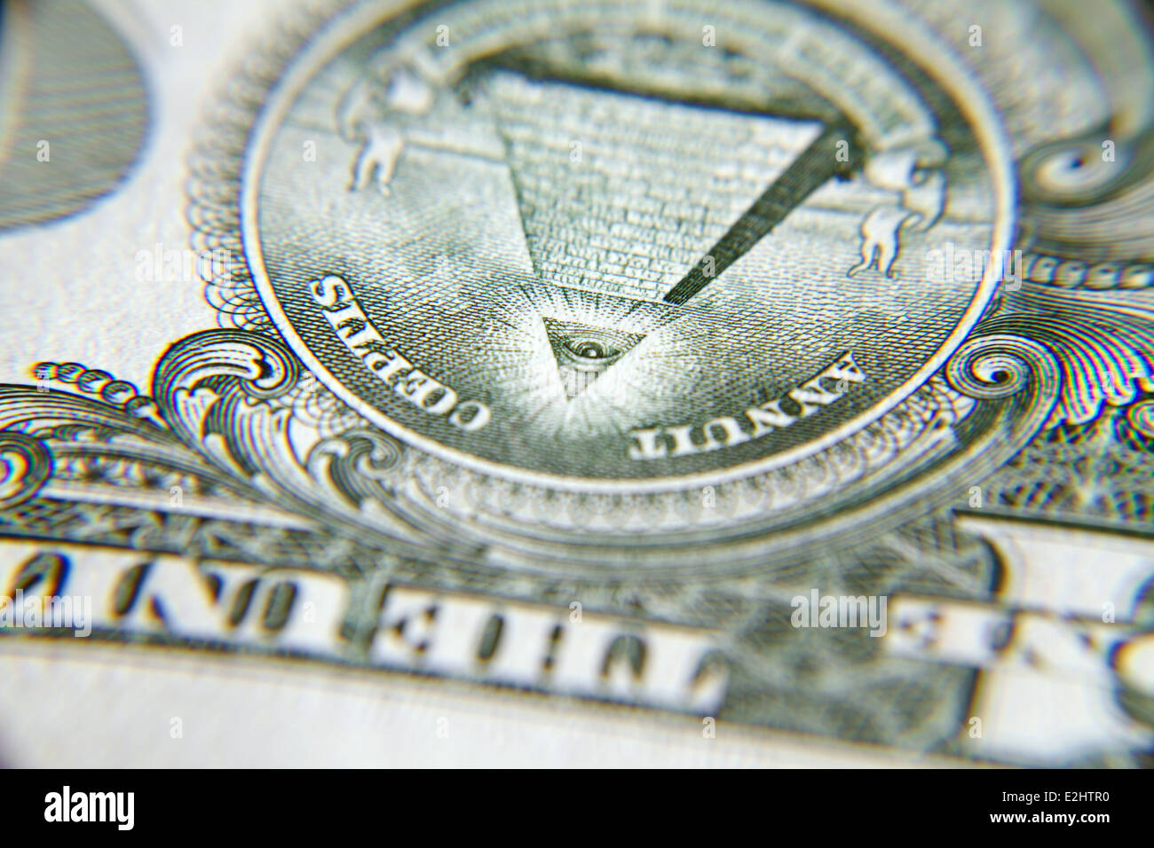 Detail einer amerikanischen ein-Dollar-Rechnung mit einer geringen Schärfentiefe hautnah Stockfoto