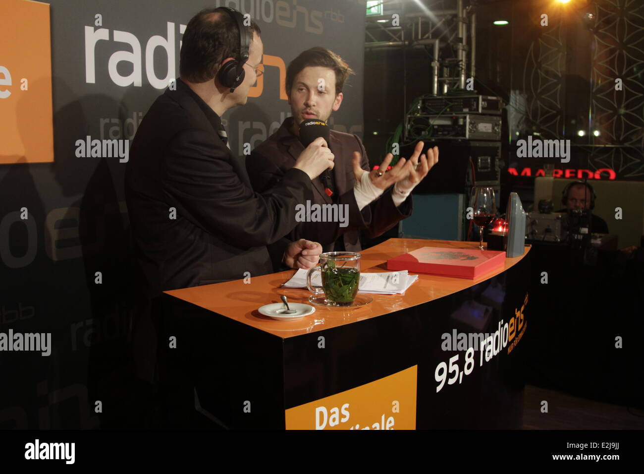 Knut Elstermann und Franz Dinda bei deutschen RBB Radio Eins zeigen Berlinale Nighttalk auf der 63. Internationalen Filmfestspiele Berlin (Berlinale) - im Cinemaxx-Kino am Potsdamer Platz-Platz in Mitte.  Wo: Berlin, Deutschland bei: 13. Februar 2013 Stockfoto