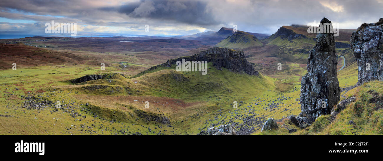 Antiken Landschaft des Quirang in der Nähe von Staffin auf der Isle Of Skye in den Highlands von Schottland Stockfoto