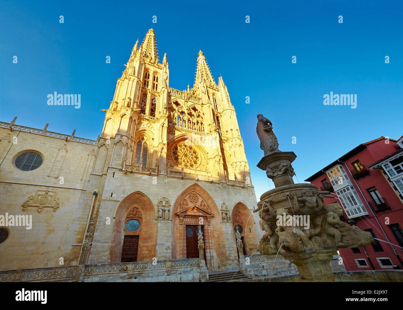 Kathedrale der Heiligen Maria von Burgos, Saint Mary Fassade. Kastilien und Leon. Spanien Stockfoto