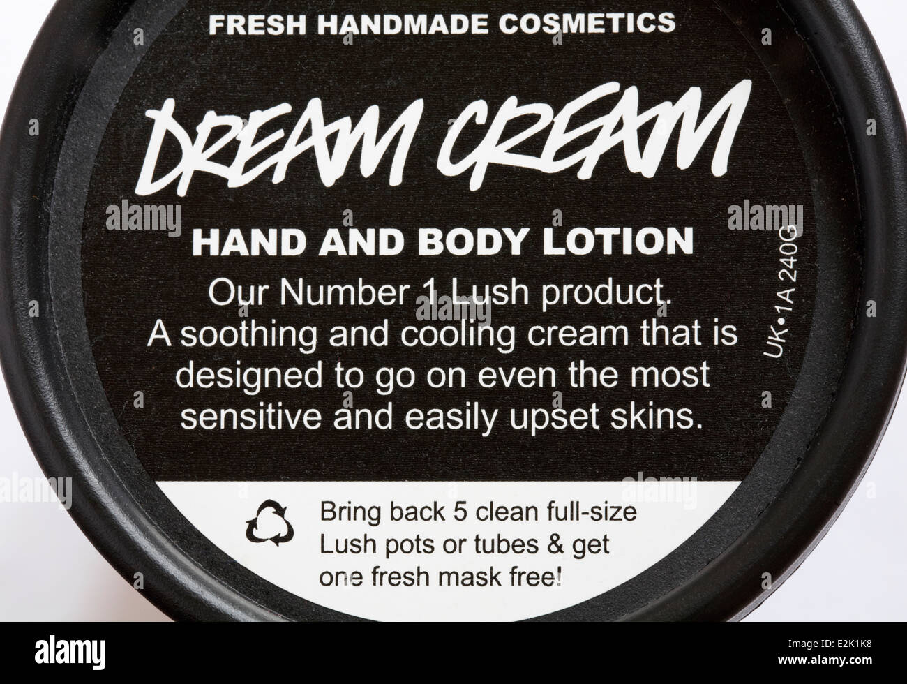 Informationen über Deckel der Wanne mit üppigen Dream Cream Hand und Bodylotion Stockfoto