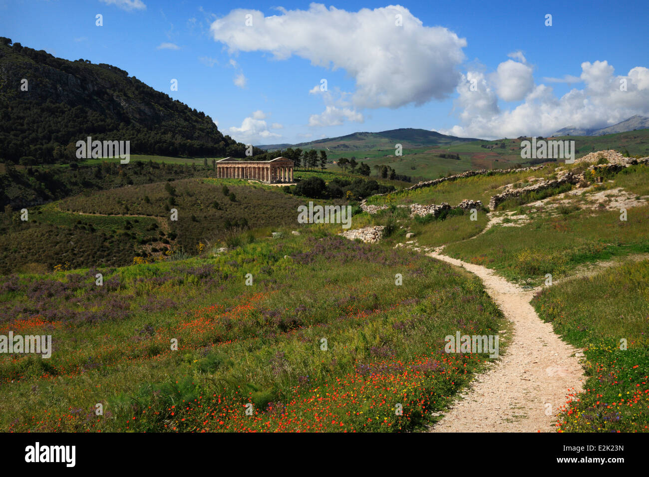 Tempel von Segesta im Frühjahr in Sizilien, Italien Stockfoto