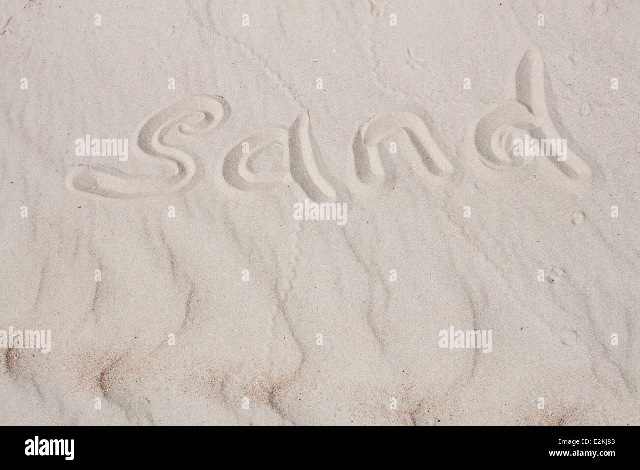 weißen Sand "sand Text" Text Textur Muster Hintergrund texturiert "sand Wort" Stockfoto