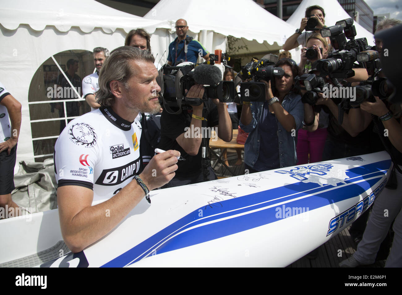 Goetz Otto bei Camp David WM in Hafencity Hamburg.  Wo: Hamburg, Deutschland bei: 16. August 2013 Stockfoto