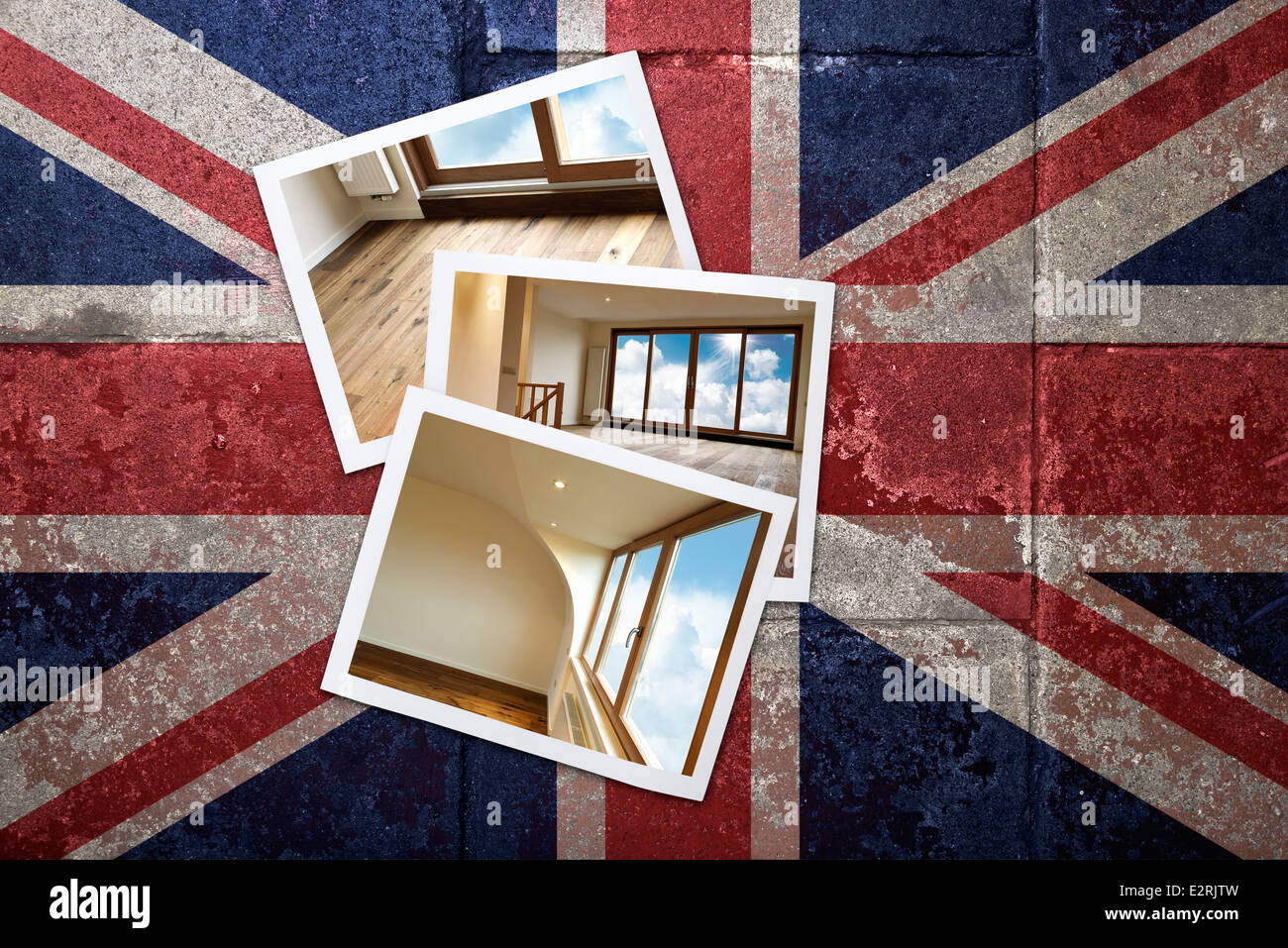 Grunge gekennzeichnet UK Hintergrund mit renoviertes Haus auf Instant Rahmen Stockfoto