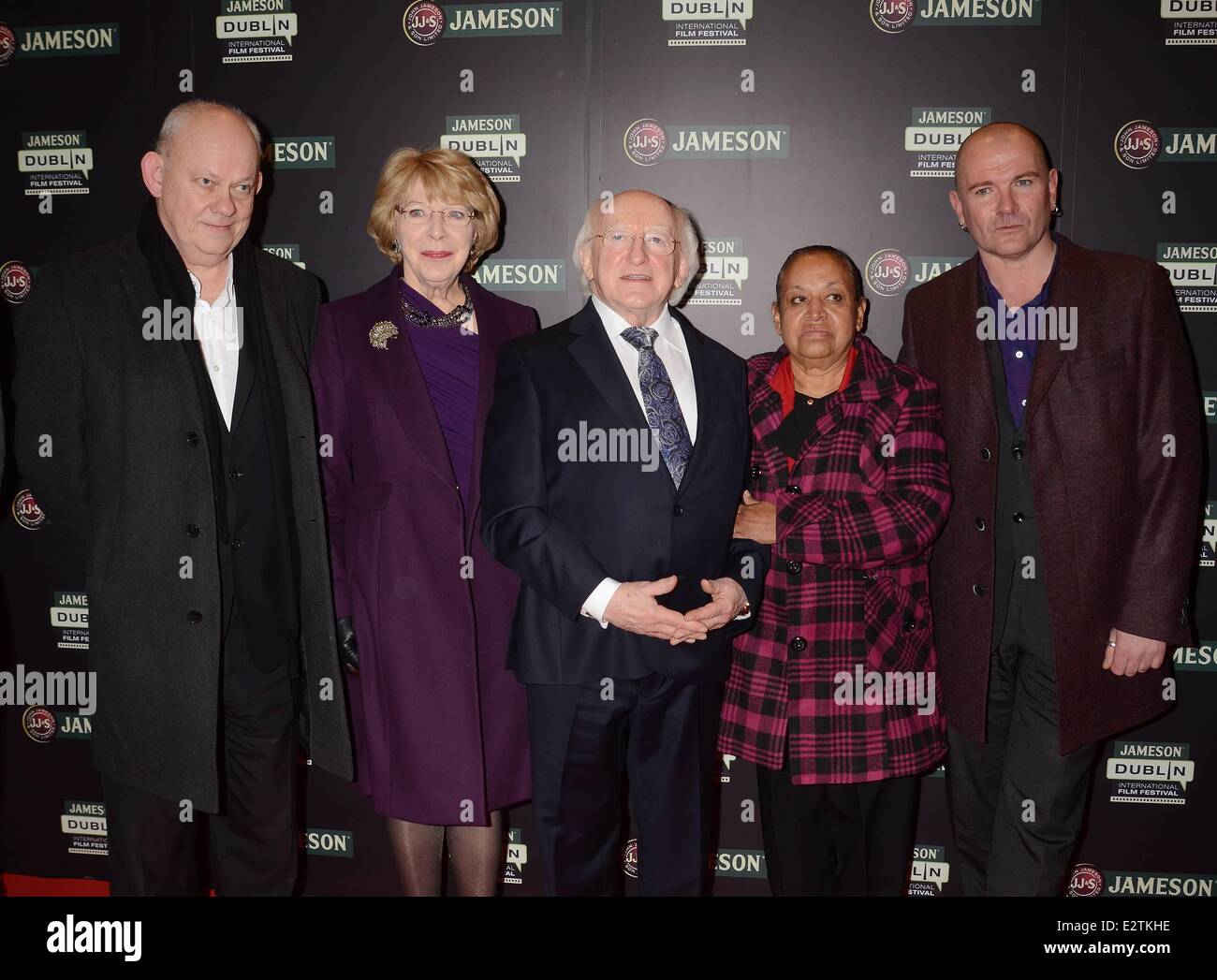 Schließende Gala Jameson Dublin International Film Festival 2013 mit einer Vorführung von 'Blood Rising"im Savoy Kino Featuring: Brian Maguire, Sabina Coyne, Michael D Higgins, Elia Escobedo Ga wo: Dublin, Irland: 24. Februar 2013 Stockfoto