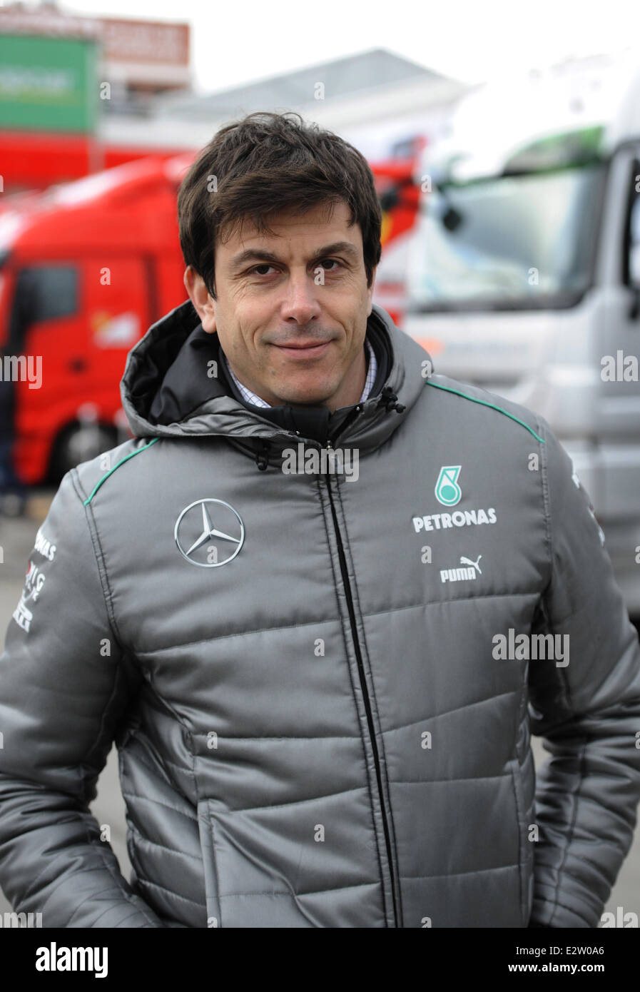 Formel 1 Testfahrten in Montmelo Rennstrecke Featuring: Toto Wolff, Mercedes GP Teammanager wo: Barcelona, Spanien: 2. März 2013 Stockfoto