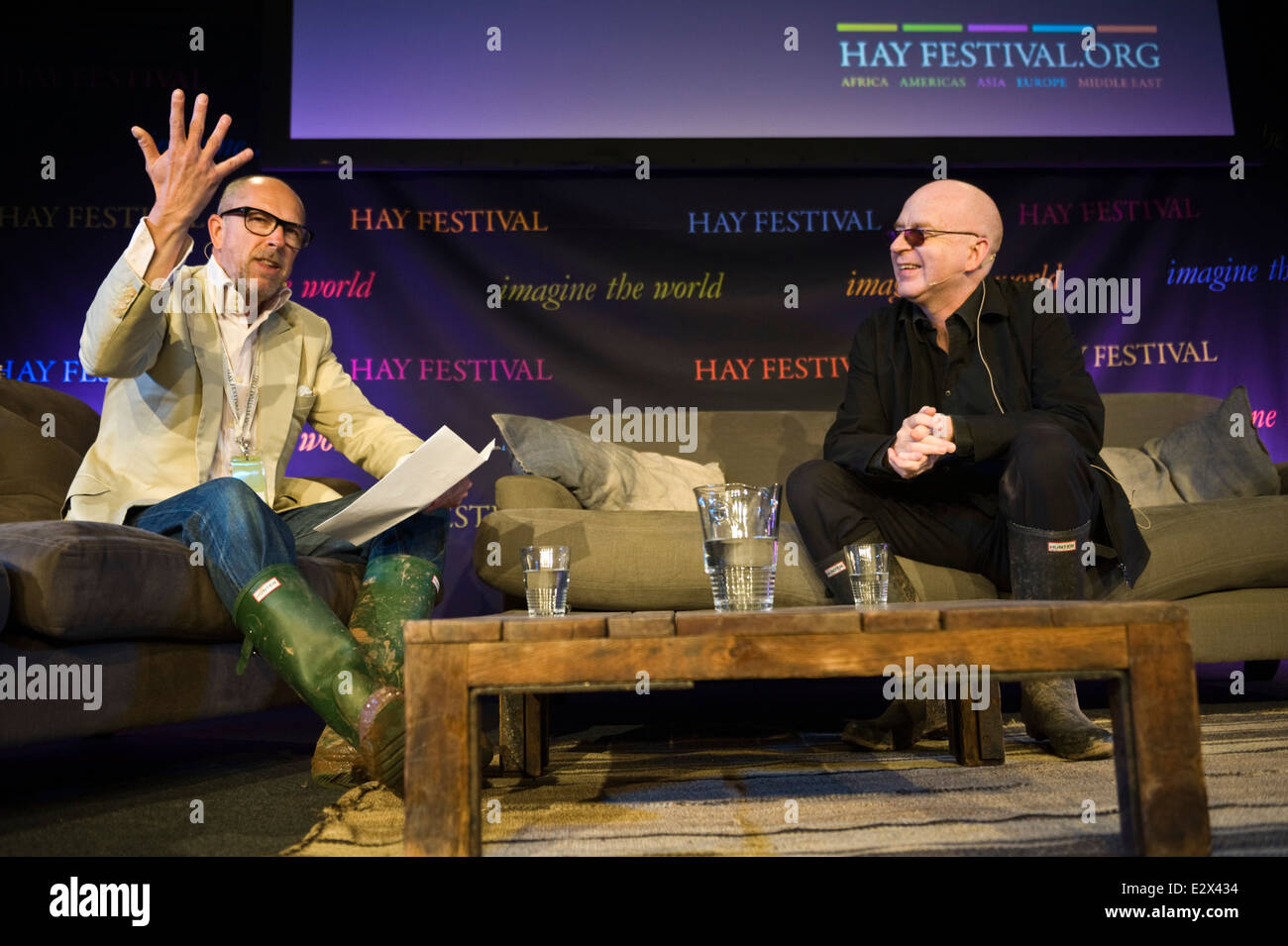 Alan McGee ehemaligen Plattenfirma Besitzer Musiker & Manager sprechen über das Leben in der Musikbranche, Hay Festival 2014 © Jeff Morgan Stockfoto