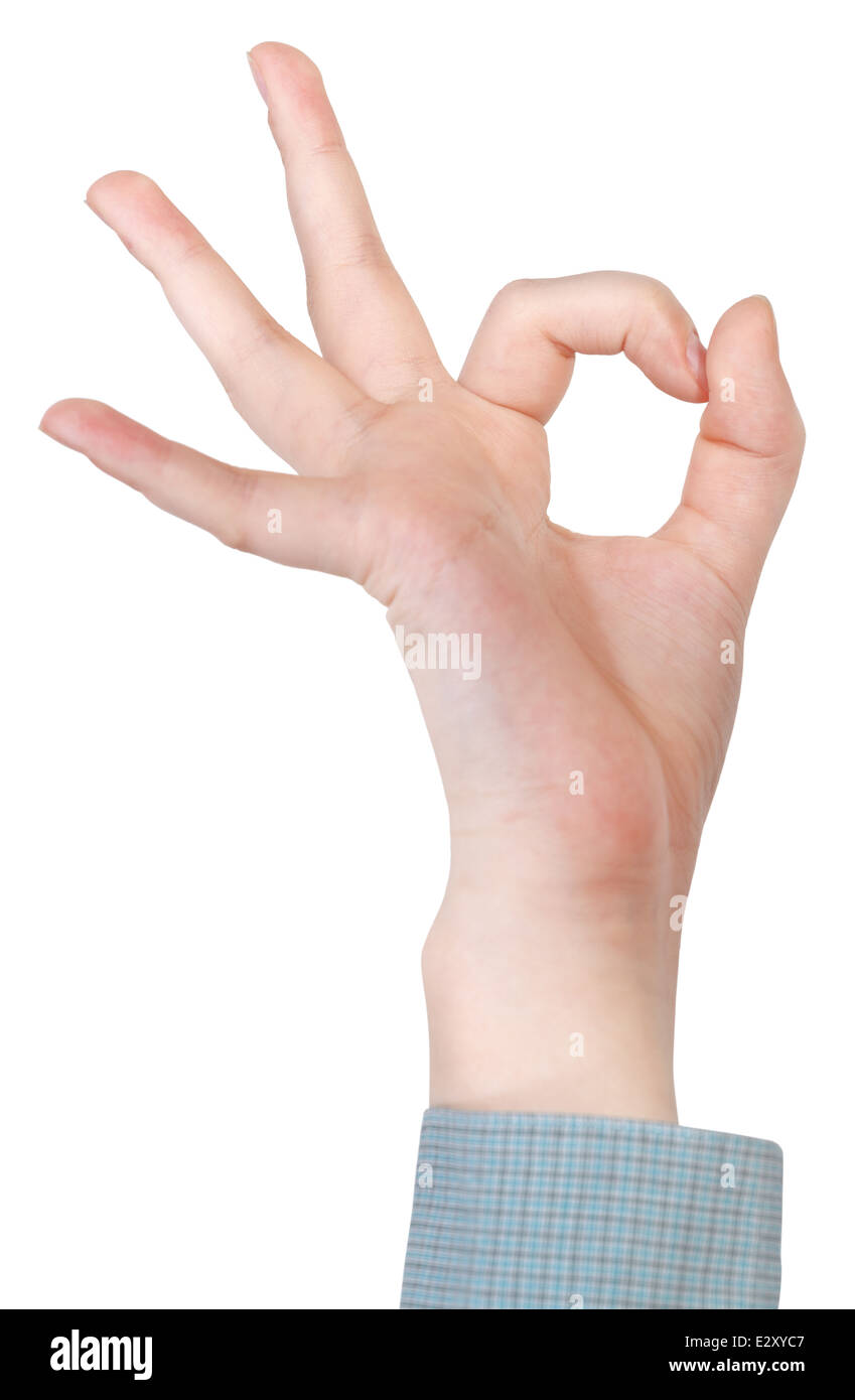 a-OK Zeichen - Hand Geste isolierten auf weißen Hintergrund Stockfoto