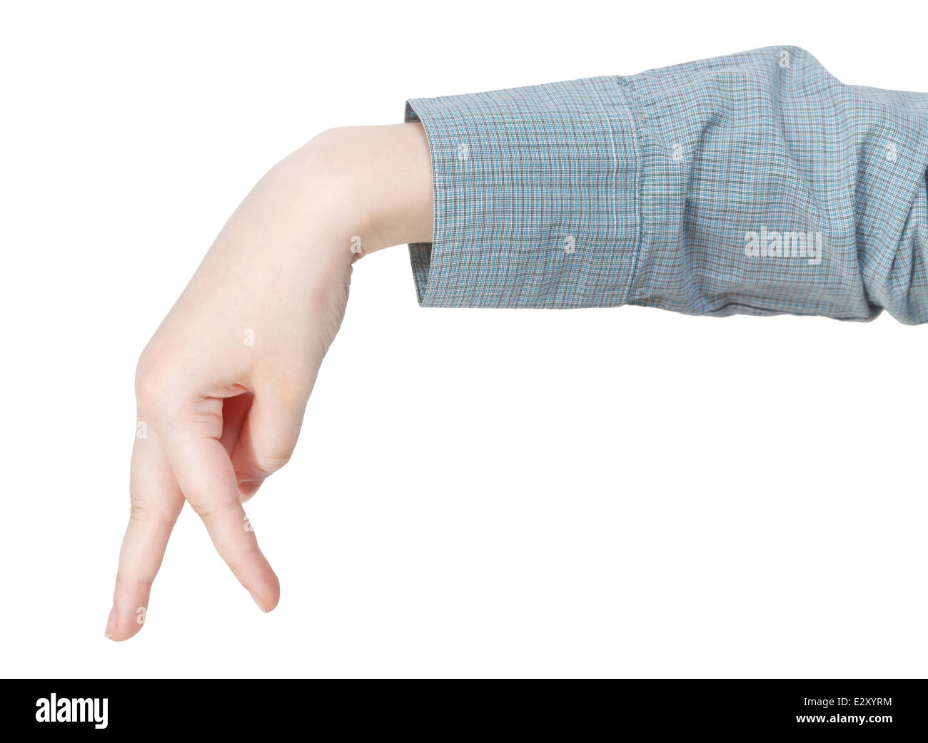 zu Fuß Finger Mann - hand Geste isoliert auf weißem Hintergrund Stockfoto
