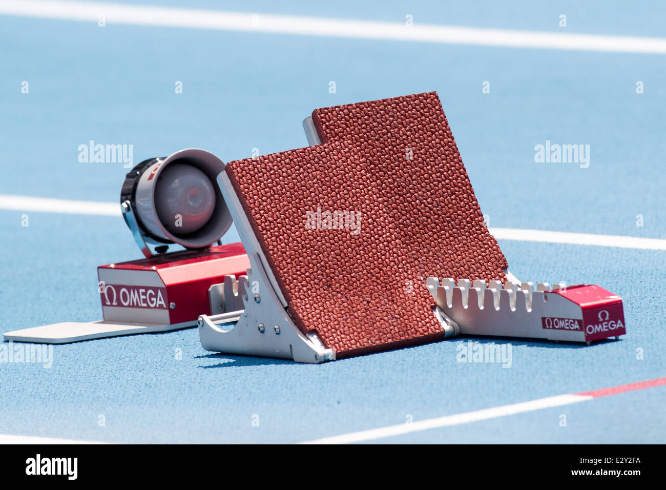 Track And Field Startblöcke Stockfoto