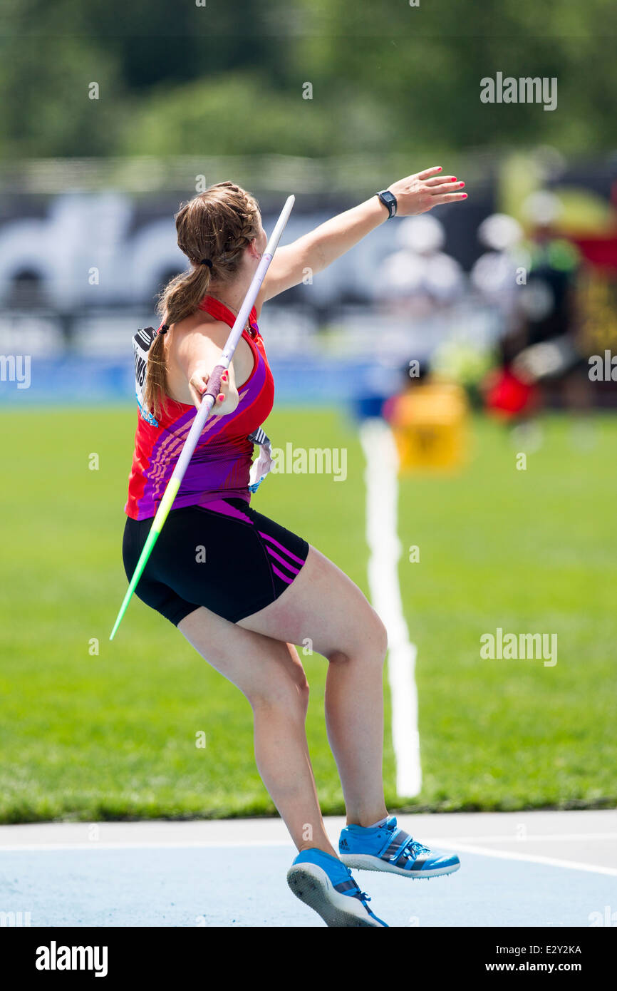 ASDIS Hjalmsdottir (ISL) im Wettbewerb im Speerwerfen bei den 2014, Adidas Track &amp; Field-Grand-Prix. Stockfoto