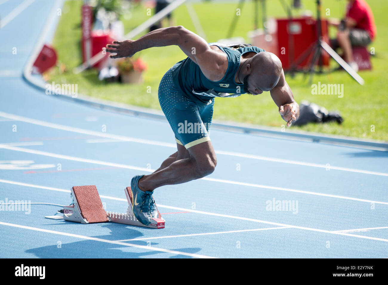 LaShawn Merritt (USA) im Wettbewerb in der 400m auf der 2014 Adidas Track &amp; Field-Grand-Prix. Stockfoto