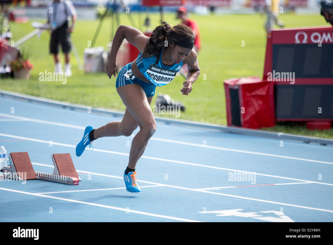 Francena Mccorody (USA) Gewinner des Womens' 400m bei den 2014 Adidas Leichtathletik Grand Prix. Stockfoto