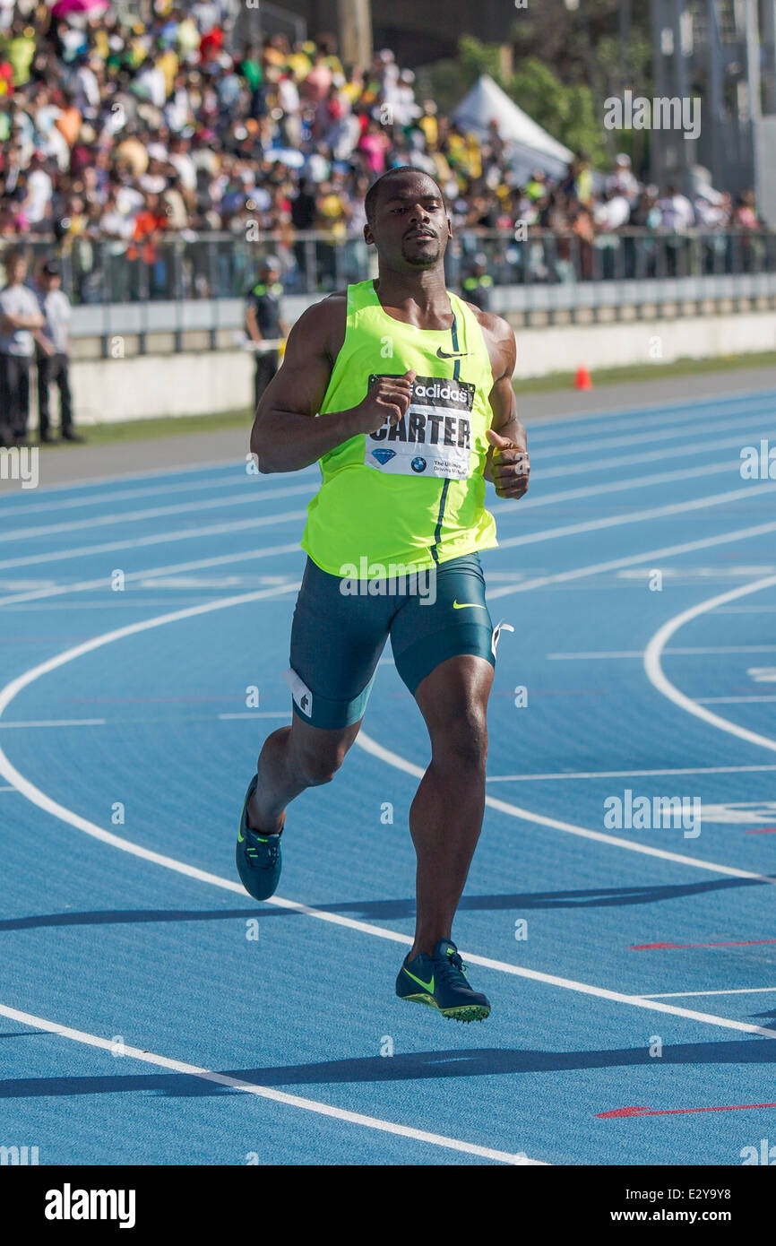 Nesta Carter (JAM) Gewinner des Mens' 100m beim 2014 Adidas Leichtathletik Grand Prix. Stockfoto