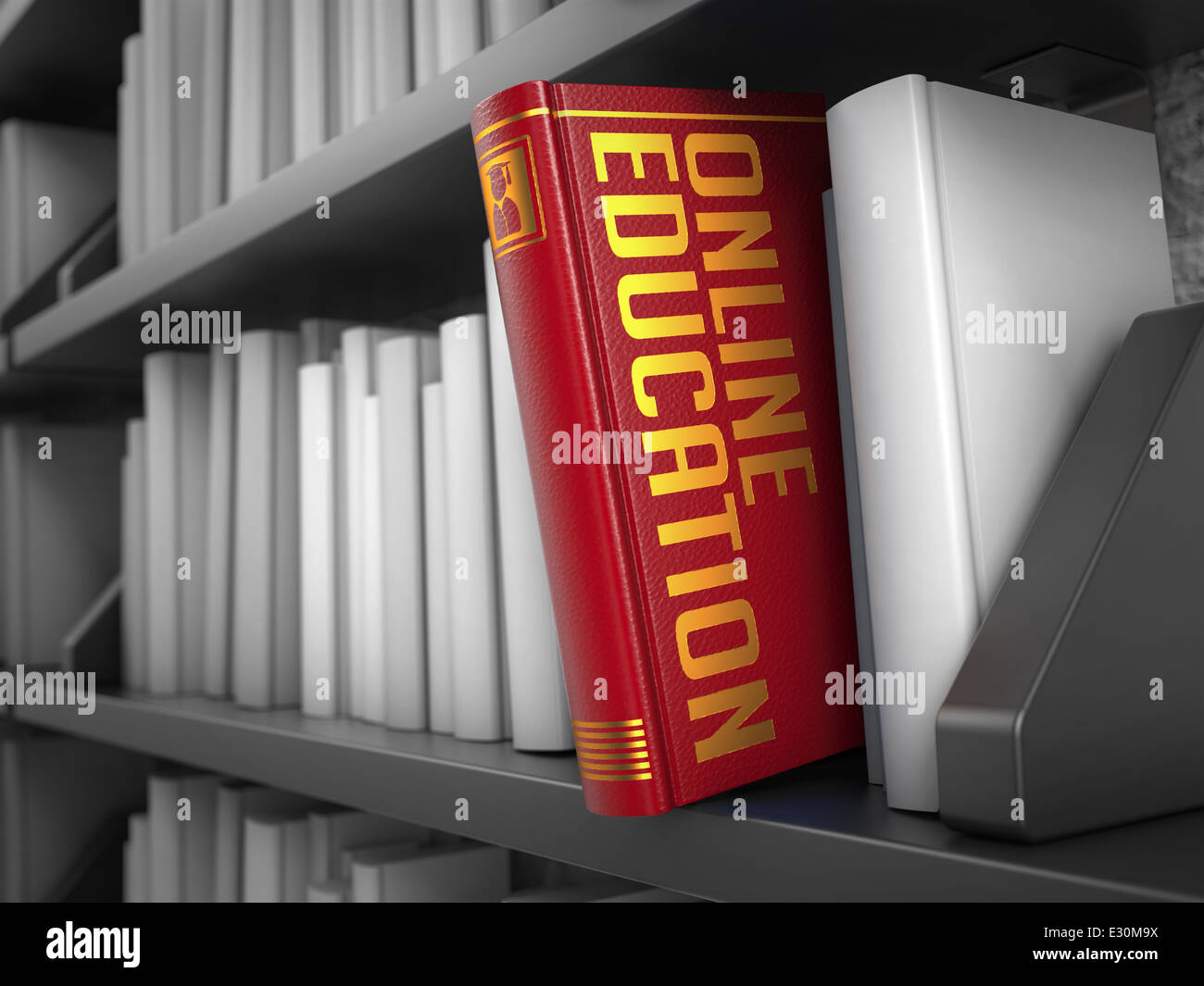 Online-Bildung - rote Buchtitel. Stockfoto