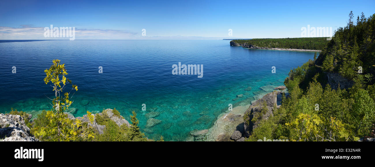 Panorama der Georgian Bay, Huron-See bei Bruce Peninsula National Park, Ontario, Kanada Stockfoto