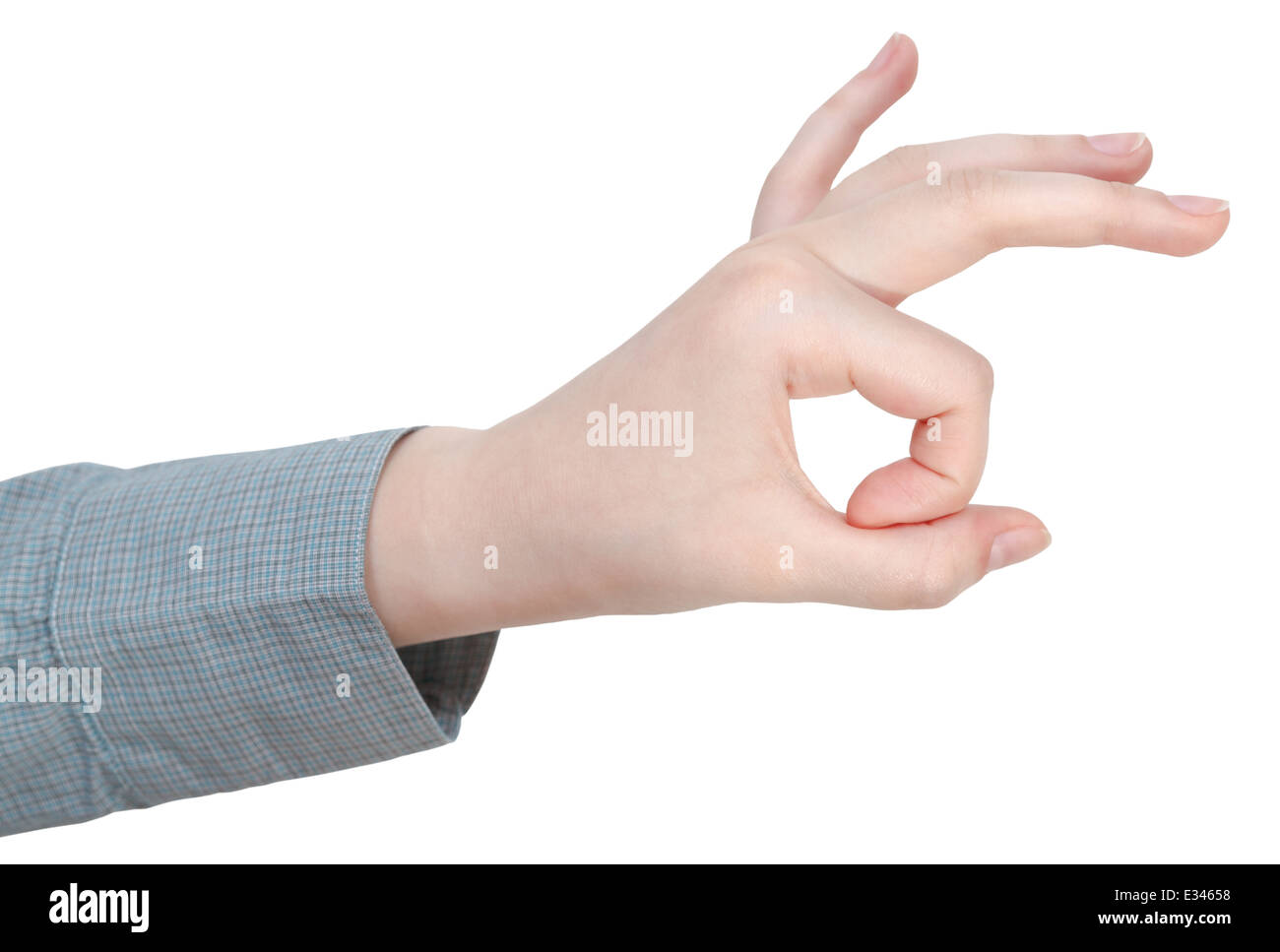a-OK Finger Zeichen - Hand Geste isolierten auf weißen Hintergrund Stockfoto