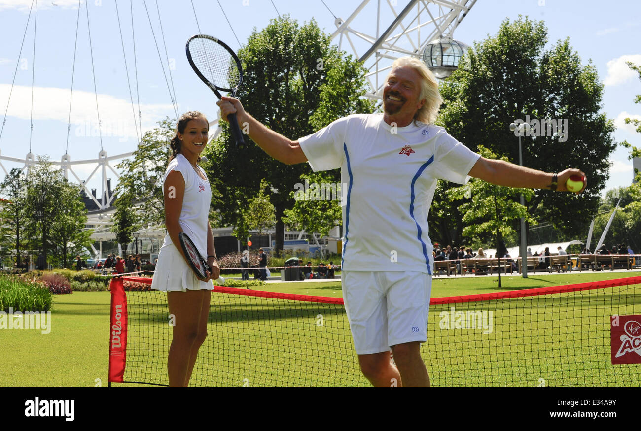 Virgin Active feiern den Beginn des Wimbledon Tennis Championships 2013 mit Sir Richard Branson und britische Nummer eins fem Stockfoto