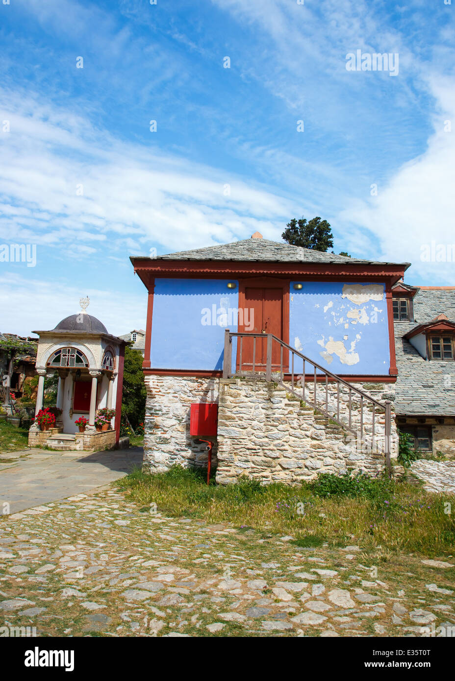 Megistis Lavras mittelalterlichen Klostergebäude Details am Heiligen Berg Athos Stockfoto