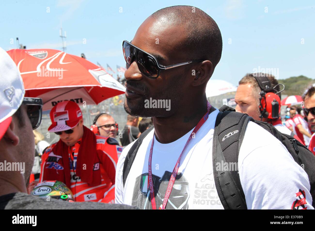 Tyson Beckford besucht die US Moto Grand Prix in Laguna Seca Raceway Monterey mit: Tyson Beckford wo: Salinas, Kalifornien, USA bei: 21. Juli 2013 Stockfoto