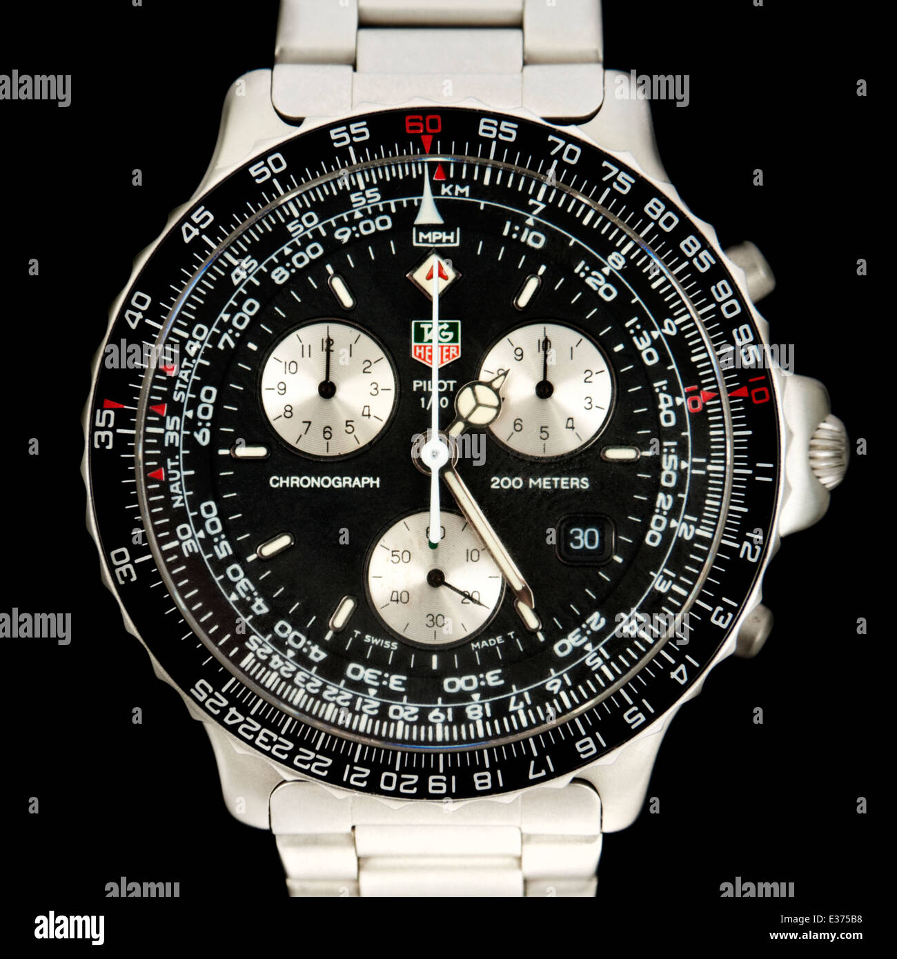 1990er Jahre Tag Heuer Pilot 1/10 Chronograph Herren Armbanduhr (Modell  530-306 Stockfotografie - Alamy